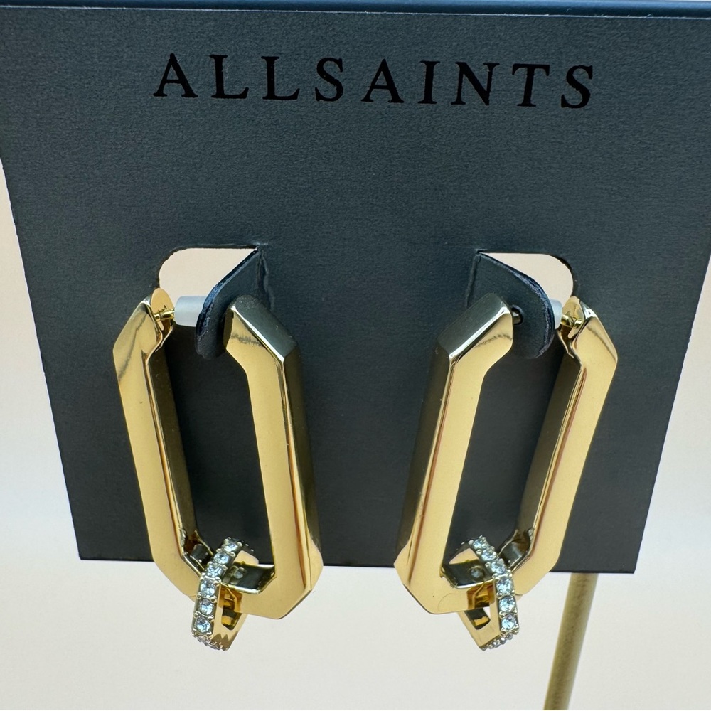 AllSaints Pavé Link Hexagon Hoop Earrings